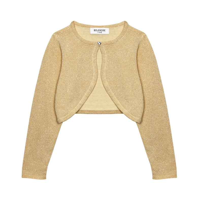 BOLEROSE Girls Long Sleeve Sparkle Cardigan Childrens Kids Bolero Shrug (Gold, 11-12 YRS) - Image 1